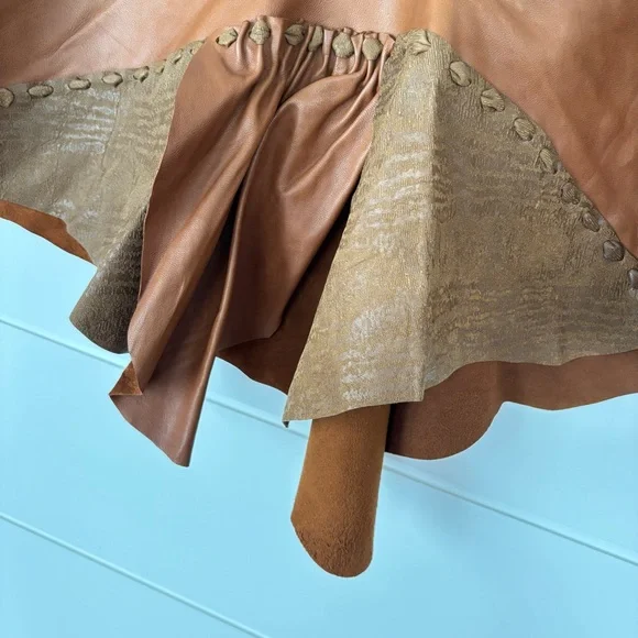 Handmade Vinatge Soft Brown Leather with Ceramic detail Poncho Topper - Picture 13 of 16